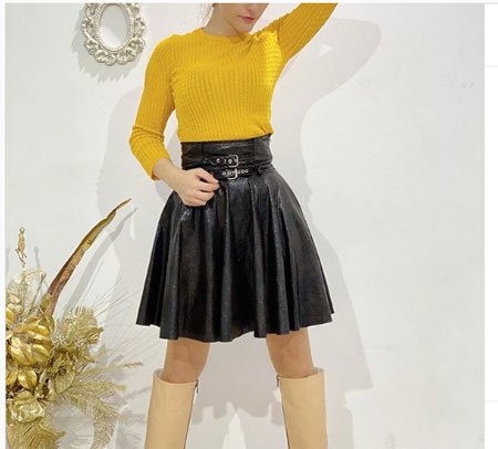 Deri mini Evaze etek modeli
